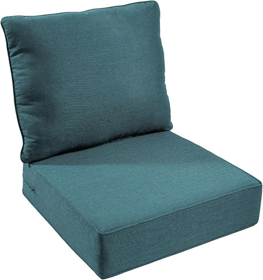 Outdoor Chair Cushion Set, 24x24 Waterproof Patio Chair Cushions, 6" Thickened Seat Cushion for Outdoor Chairs and Couch, Include 1 Back & 1 Seat Cushion, Thick/PeacockGreen