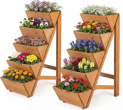 HAPPYGRILL Vertical Raised Garden Bed, Freestanding Wood Elevated Planter Box w/Legs for Growing Vegetables Flowers Herbs, Indoor Outdoor Tiered Plant Stand for Patio Yard Balcony Corner (2,5-Tier)