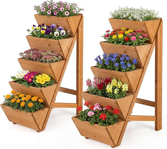 HAPPYGRILL Vertical Raised Garden Bed, Freestanding Wood Elevated Planter Box w/Legs for Growing Vegetables Flowers Herbs, Indoor Outdoor Tiered Plant Stand for Patio Yard Balcony Corner (2,5-Tier)
