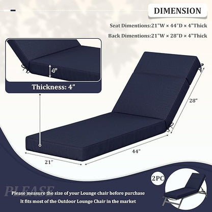 2 Pcs Chaise Lounge Cushions Outdoor, 72" L X 21" W X 4" D Lounge Chair Cushions for Outdoor Furniture, High-Density Foam Patio Chaise Cushion-Waterproof Fade-Resistant ThickPatio lounge chair cushion