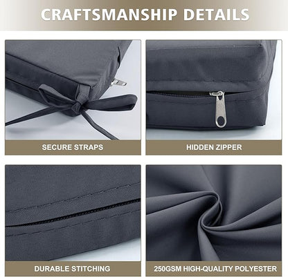 Outdoor Chair Cushions Set of 2, Waterproof Outdoor Cushions for Patio Furniture w/Fade-Resistant, Removable & Machine-Washable Covers, 19x19 Inch, Ideal for Seat in Gardens/Porch, Dark Grey