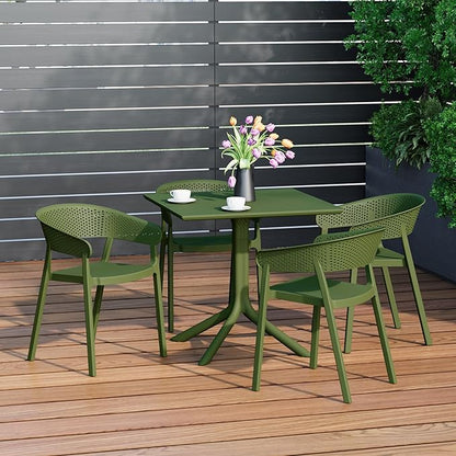 Costaelm Table Chairs Set of 4, HDPE Patio Square Dining Table and Stackable Chairs, Outdoor Small Patio Furniture Set All Weather for Backyard Porch Poolside, Olive Green