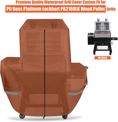 Grill Cover for Pit Boss Lockhart Platinum Series Grill, PBPEL218010500 - Heavy Duty Waterproof Fade Resistant Pit Boss Platinum Lockhart Grill Cover with Elastic Drawstrings & Zipper Design, Brown