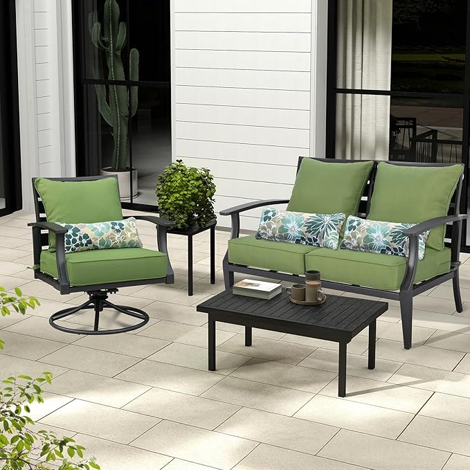 Aoodor Outdoor Chair Cushion, 22 x 24 Inch Water-Resistant, Fade-Resistant Olefin Frbric Patio Seat Cushions with Removable Cover and Adjustable Straps for Outdoor Furniture, Set of 2, Green