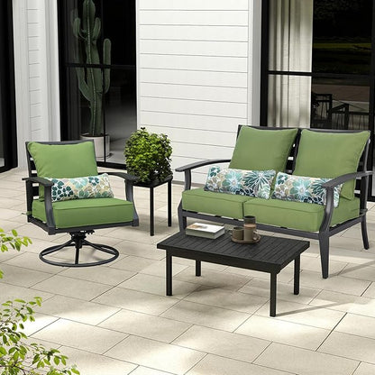 Aoodor Outdoor Chair Cushion, 22 x 24 Inch Water-Resistant, Fade-Resistant Olefin Frbric Patio Seat Cushions with Removable Cover and Adjustable Straps for Outdoor Furniture, Set of 2, Green