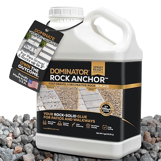 Dominator Rock Anchor 1 Gallon - Rock Glue for Landscaping Gravel & Stone, Ready to Spray, Locks in River Rock, Pea Gravel & Decorative Rock, Prevents Scattering & Washouts, Water-Based