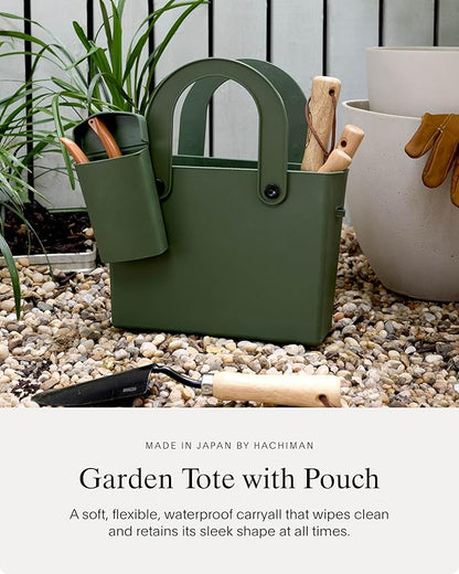 Hachiman Garden Tool Bag - Waterproof Gardening Tote with Interior Partition and Removable Pouch - Indoor Outdoor Use - Tools Not Included - Garden Green