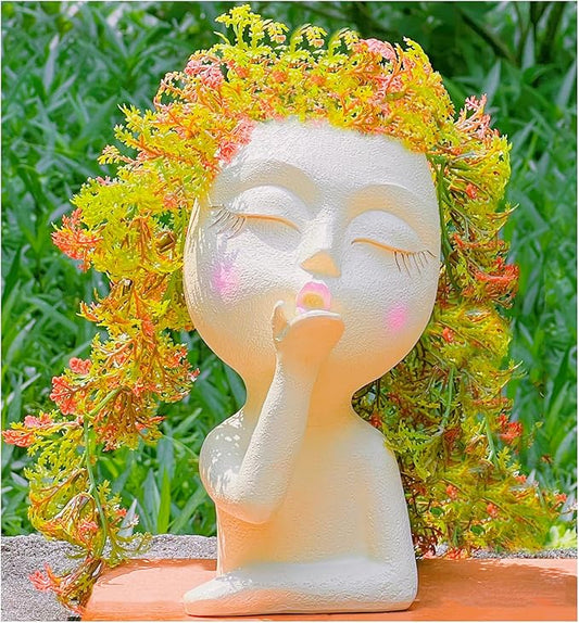 Face Planter Pots Resin Air Kiss Head Face Planter Standing Flower Pots for Trailing Plants Handcrafted Succulent Planter Pot for Indoor and Outdoor Plants Pale Yellow 1Pack