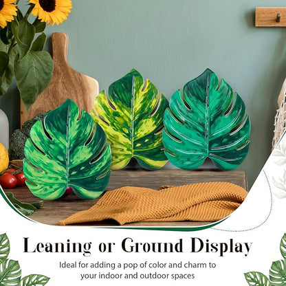 Cinnvoice 3 Pack Garden Stepping Stone Outdoor, Decorative Dimensional Resin Stepping Stones for Patio Pathway Landscaping Walkway Sculpture Yard Backyard Lawn(Monstera Deliciosa,8.4×10 Inches)