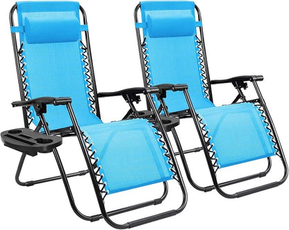 Homall Zero Gravity Chair Adjustable Folding Lawn Lounge Chairs Outdoor Lounge Gravity Chair Camp Reclining Chair with Pillows for Poolside Backyard and Beach Set of 2 (Sky Blue)
