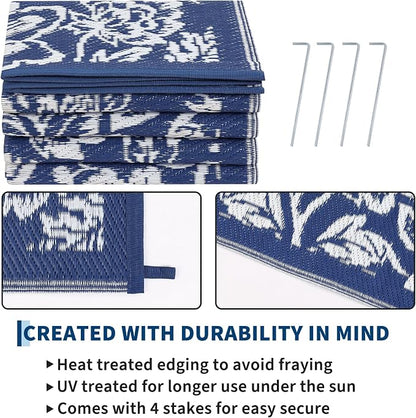 Garvee Outdoor Rugs 9' x 12’ Waterproof Reversible Mats, Large Area Plastic Straw Rug, Outside Carpet, Butterfly Floral Rv Mat for Patio Camping Picnic Backyard Deck Balcony Porch Beach Trailer