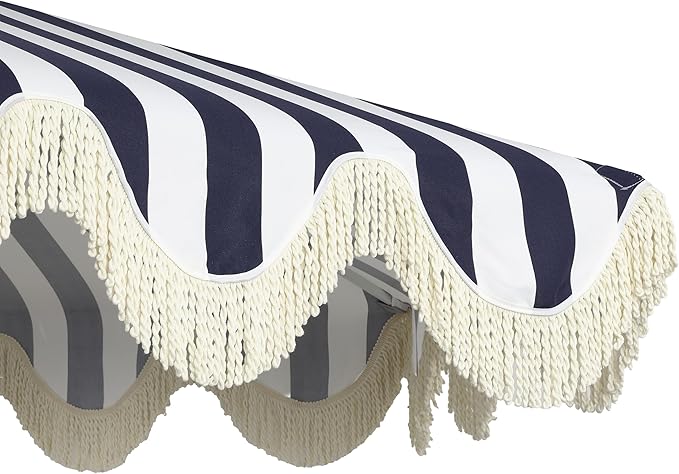 JONATHAN Y UMB1001 Collins 9 ft. Classic Cottage Tassel Market Patio Umbrella with Auto-Tilt, Crank, Wind Vent and UV Protection
