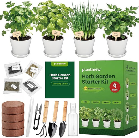 Indoor Herb Garden Starter Kit - Mothers Day Gifts - 4 Non GMO, Heirloom Culinary Herb Seeds, Unique Gardening Gift for Women, Mom, Her, Birthday, Housewarming, Plant Lovers