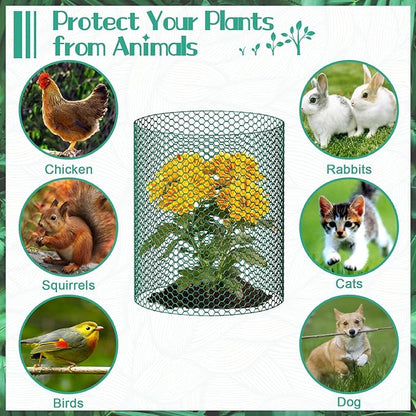 32.8ftx12In Plant Protectors from Animals,Plant Cages for Outdoor Plants,Wire Plant Protector Cage,Wire Plant Protector,Chicken Wire Cloche with Ground Stakes & Nylon Ties Protect Plants from Animals