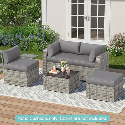 HOMREST Outdoor Couch Cushions 9-Piece Set – Water Repellent Patio Furniture Replacement Cushions for 4-Seat Rattan Wicker Sectional Conversation Set – Includes Seat & Back Cushions,Gray