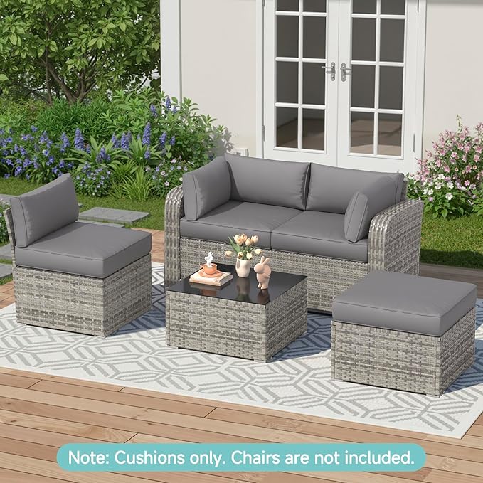 HOMREST Outdoor Sectional Cushions Set of 9, Waterproof Patio Furniture Cushions for 4-Seat Rattan Wicker Sofa, Deep Seat Couch Cushions with Non-Slip Bottom & Machine Washable Covers,Gray