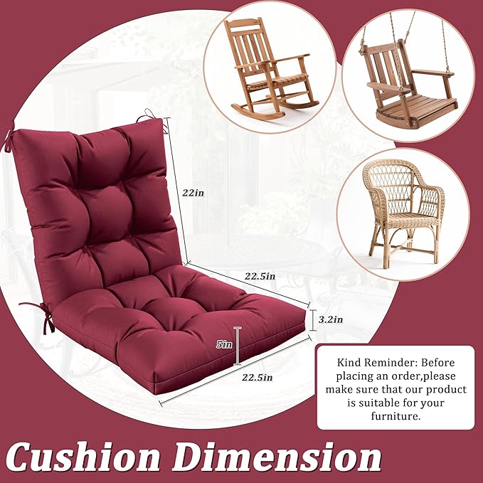 Patio Seat&Back Chair Cushions for Outdoor Furniture，Comfortable Cushions for Rocking/Dining/Lawn Chair-Set of 4