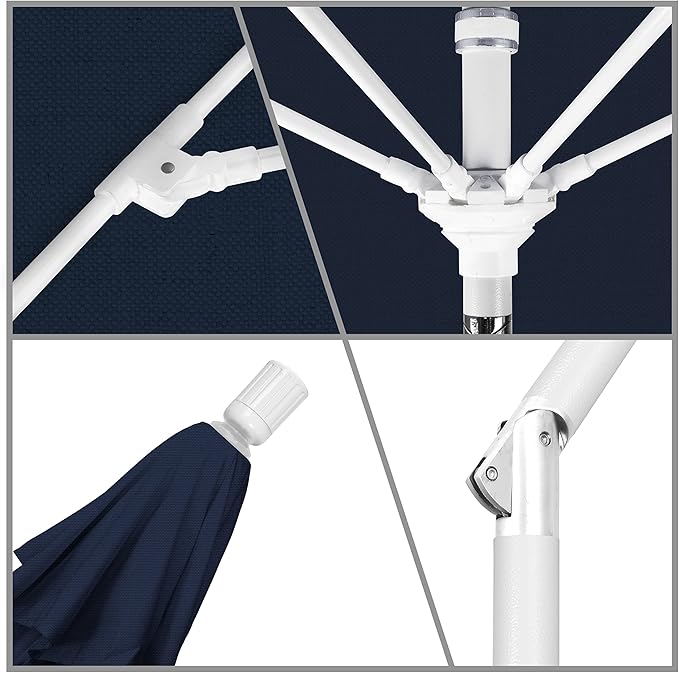 California Umbrella 11Ft Fiberglass Rib Patio Umbrella, Hand-Crank, Tilt-Collar, White Frame, Solution Dyed Navy Fabric
