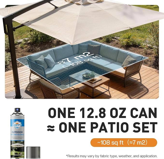 Outdoor Fabric Protector Spray: Waterproof & UV Protection for Patio Furniture, Upholstery, Cushions, Umbrellas – Long Lasting Water Shield, 12.8oz