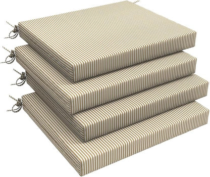 LVTXIII Outdoor Seat Cushions Seasonal Replacement Chair Cushions, Patio Chair Pads with Ties for Dining Chairs and Garden Furniture, (Square Back, 18.5"x16"x2", 4 Pack, Strip Beige)
