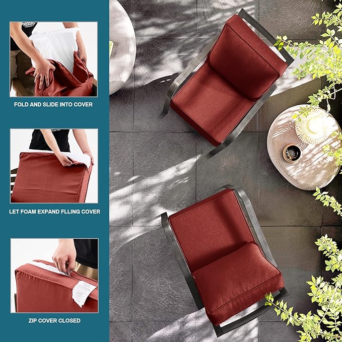 ARTPLAN Olefin 24x24 Deep Seat Patio Cushions for Outdoor Furniture,Extra 6 inch Thick,Back 18"x24",Removable,Replacement,Solid/Floral,Outdoor/Indoor,Brick Red