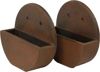Sunnydaze 12" Round Wall Planter - Polyresin Wall-Hanging Flower Pot for Indoor or Outdoor Use - Dark Brown - Set of 2