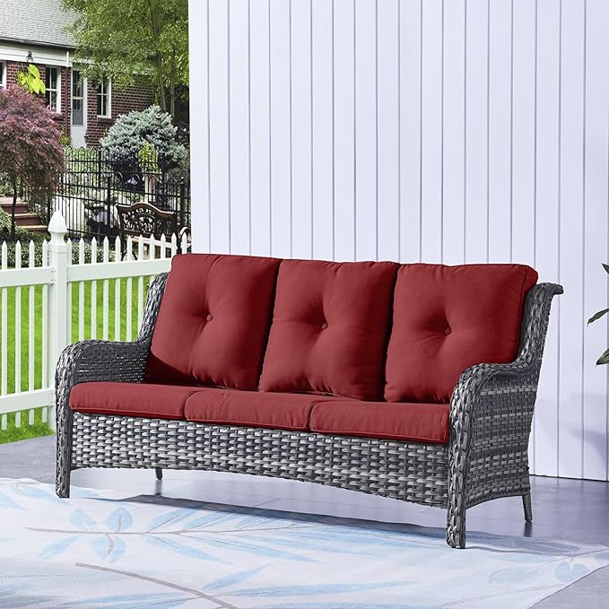 HUMMUH 6 Pieces Patio Furniture Set Wicker Patio Chairs Set of 2 with Sofa Ottomans Side Table Outdoor Furniture Conversation Set for Yard,Garden,Porch