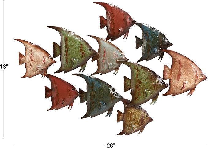 Deco 79 Metal Fish Home Wall Decor Indoor Outdoor Wall Sculpture, Wall Art 26" x 18" x 1", Multi Colored