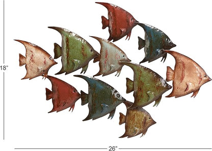 Deco 79 Metal Fish Home Wall Decor Indoor Outdoor Wall Sculpture, Wall Art 26" x 18" x 1", Multi Colored