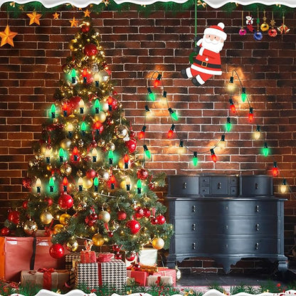 C9 Red Green White Christmas Lights, 25FT Multicolor Christmas Decorations String Lights with 26 Ceramics Bulbs, Connectable Vintage Xmas Tree Decor for Indoor Home Outdoor Patio Holiday Party Garden