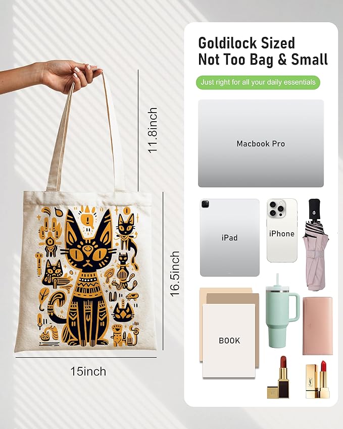 Double-Sided Canvas Tote Bag for Women with Magnetic Snap, Wide Strap & Inner Pocket for Work, Shopping, Travel