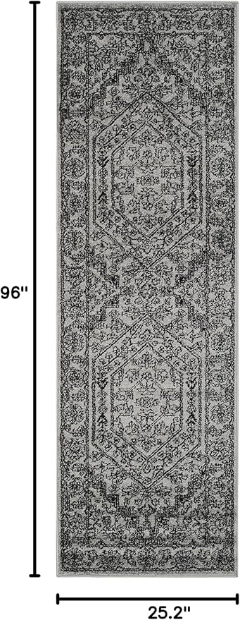 SAFAVIEH Adirondack Collection Runner Rug - 2'1" x 8', Silver & Black, Oriental Medallion Design, Non-Shedding & Easy Care, Ideal for High Traffic Areas in Living Room, Bedroom (ADR108A)