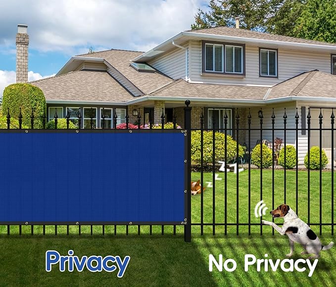 4' x 25' Blue Privacy Fence Screen Net Fencing 90% Privacy Blockage Windscreen Mesh Shade Cover with Copper Grommet for Patio Backyard Garden Swimming Pool, Zip Ties Included