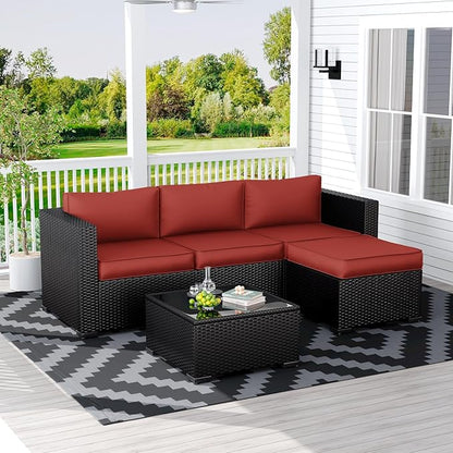 Amopatio Outdoor Sofa Replacement Cushion Set, Waterproof Seat and Back Cushions for Patio Furniture, UV-Resistant and Extra-Thick Cushions, Machine-Washable Covers (Wine)
