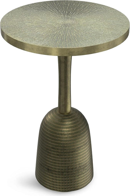 SIMPLIHOME Amalie Metal Side Table in Green Patina, 16-inch Round, 23.5-inch Tall, Vintage-Inspired Cast Aluminum Accent Table for Living Room