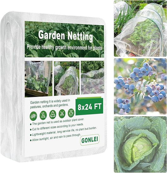 GonLei Garden Netting 8 X 24 FT Ultra Fine Netting for Garden Protection,Garden Netting for Raised Beds,Mosquito Net for Blueberry Shrubs Vegetables Fruits Flowers Crops Pest Barrier