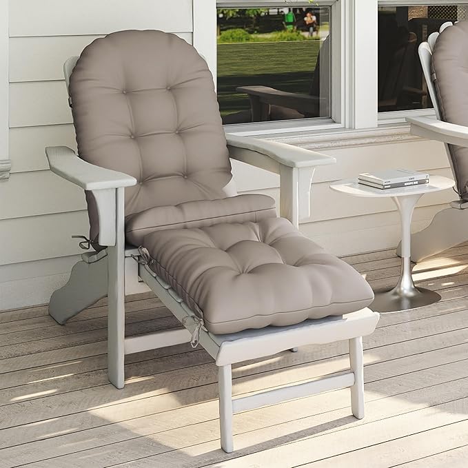 Adirondack Chair Cushion with Ottoman, Folding Adjustable Adirondack Seat Cushions, Waterproof Adirondack Patio Chair Pads for Garden, Deck, or Poolside, Small-Beige-1