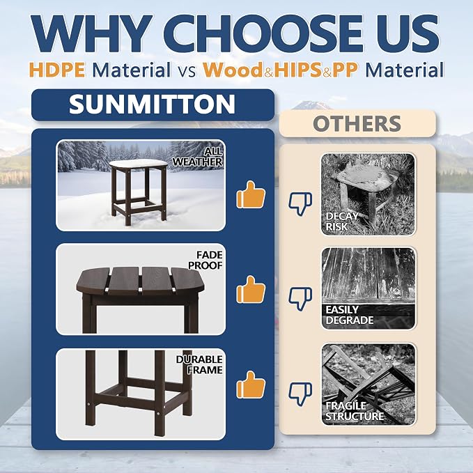 Outdoor Adirondack Side Table for Patio Porch Pool, 18" HDPE Weather Resistant End Table for Backyard and Indoor Use, Easy Maintenance & Indoor Outdoor Durable Construction(Coffee)