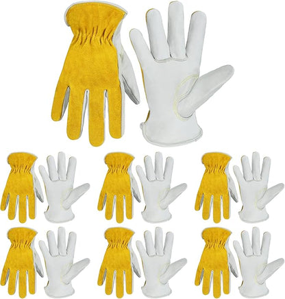 HANDLANDY Men Leather Gardening Gloves, Utility Work Gloves for Mechanics, Construction, Driver