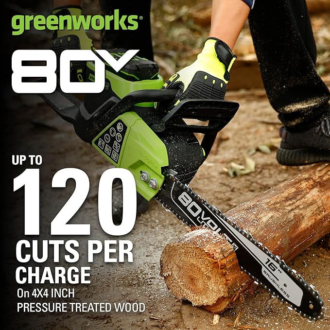 Greenworks 80V 16" Brushless Cordless Chainsaw (Great For Tree Felling, Limbing, Pruning, and Firewood / 75+ Compatible Tools), Tool Only