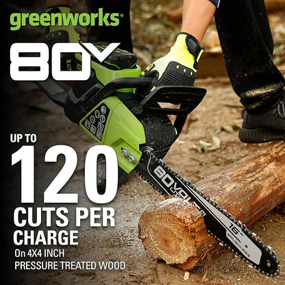 Greenworks 80V 16" Brushless Cordless Chainsaw (Great For Tree Felling, Limbing, Pruning, and Firewood / 75+ Compatible Tools), Tool Only