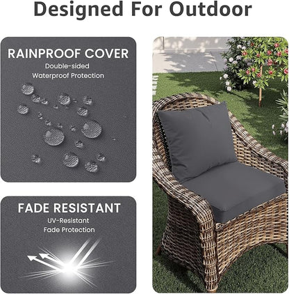 PatioGlow Outdoor Chair Cushions 24 x 24 x 4 Inch, Waterproof & Fade Resistant Patio Seat Cushion for Furniture with Handle and Ties, Thick Seating Pads for Outside Sofa Couch Set of 2, Grey