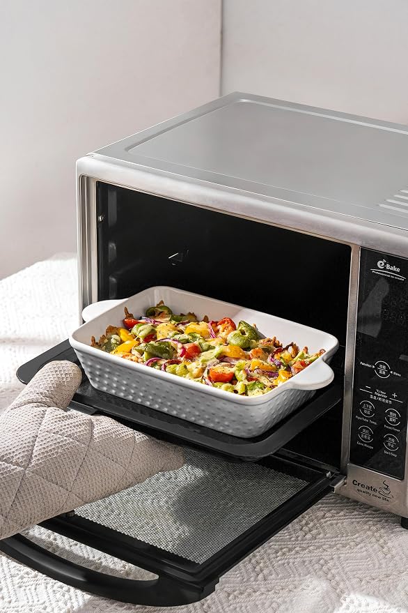 FOBENTA Casserole Dishes for Oven - Ceramic Bakeware Sets of 4, Rectangular Baking Deep Dishes with Handles, Lasagna Pans for Kitchen Cooking & Wedding Gift, Embossed
