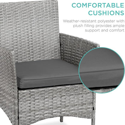 Best Choice Products 3-Piece Outdoor Wicker Conversation Bistro Set, Space Saving Patio Furniture for Garden w/Side Table - Gray/Gray
