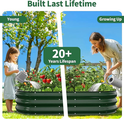 Kesfitt Raised Garden Bed, 4x2x1 FT Galvanized Steel Metal Raised Garden Bed, Oval Open-Bottom Design, 12-Inch Deep for Outdoor Vegetable & Herb Gardening, Forest Green