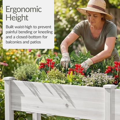 Best Choice Products 72x24x30in Raised Garden Bed, Elevated Wood Planter Box Stand for Backyard, Patio, Balcony w/Divider Panel, 6 Legs, 300lb Capacity - White