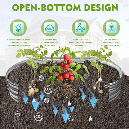 5X2.7X1 FT Oval Galvanized Metal Garden Raised Bed/Plant Box for Planting,32 Inches Diameter Iron Fire Pit Ring,Small Animal Fence-3 in 1 Modular Design in Black (Silver, 60X32X11.5 Inches)