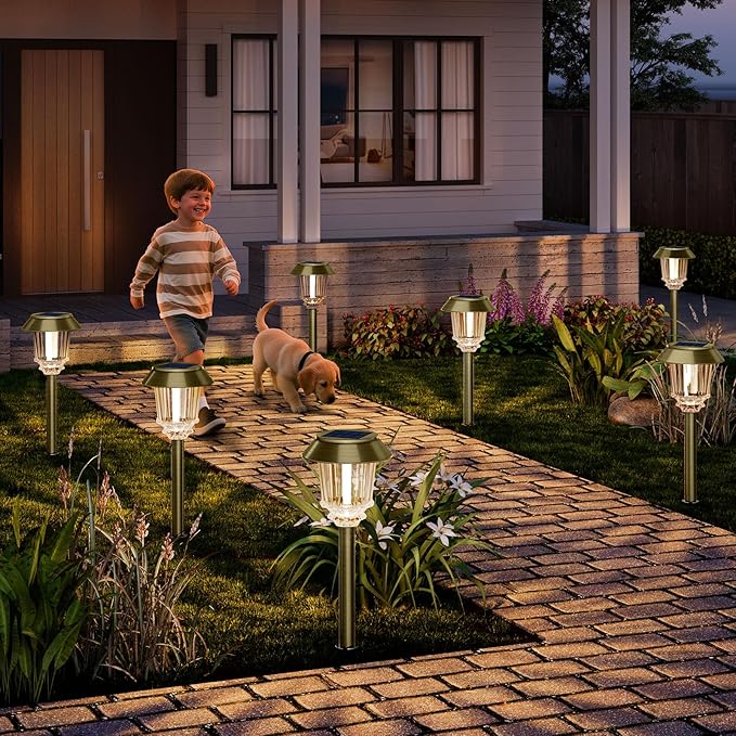 XMCOSY+ Solar Pathway Lights Waterproof - 6 Pack Solar Lights Outdoor, 10-40 LM Dimmable Outdoor Solar Light for Yard Pathway Garden Driveway Walkway (Bronze)