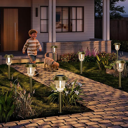 XMCOSY+ Solar Pathway Lights Waterproof - 6 Pack Solar Lights Outdoor, 10-40 LM Dimmable Outdoor Solar Light for Yard Pathway Garden Driveway Walkway (Bronze)