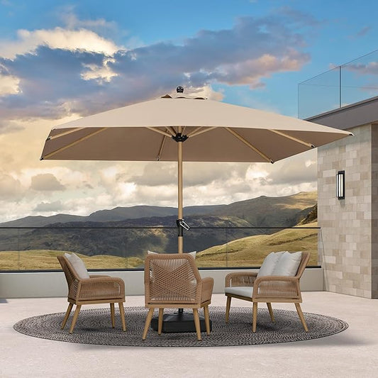 PURPLE LEAF 10' x 10' Square Patio Umbrella Outdoor Table Umbrella Aluminum Market Umbrella with 8 Sturdy Ribs & Crank Outdoor Umbrellas for Garden Deck Patio, Taupe